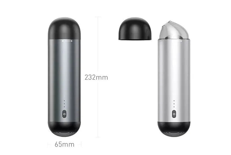 Wireless portable mini car vacuum cleaner in aluminium alloy and ABS plastic, black colour