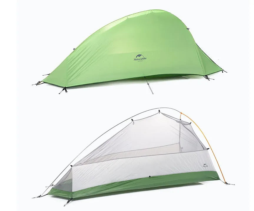 Ultralight single person rainproof outdoor climbing tent with 20D nylon silicone fly, 7001 aluminium pole, green or orange