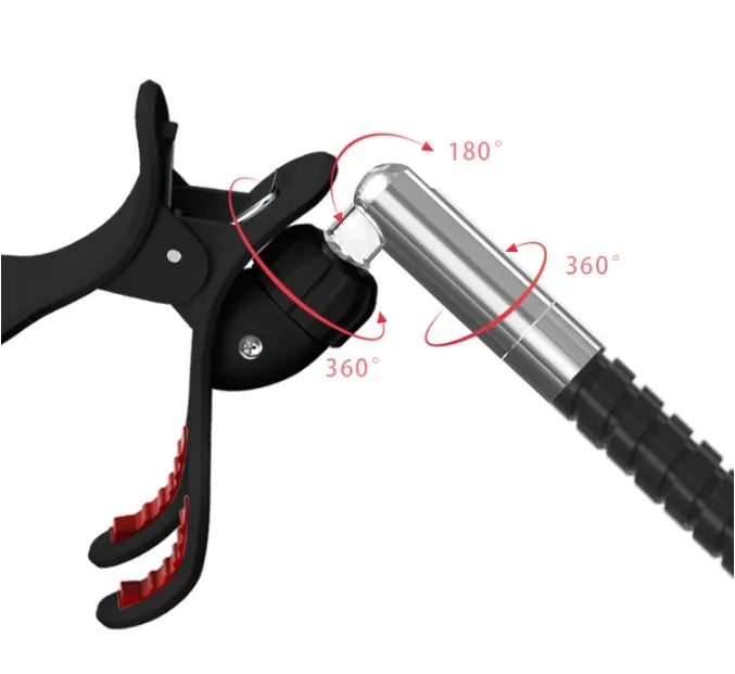 Black and white mobile phone bed bracket and floor stand with universal holder for overhead viewing