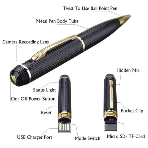 Gold and grey USB conference recorder pen, 53g, no memory card included