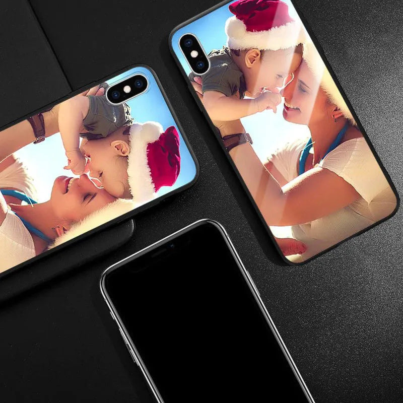 Patterned iPhone case with raised edges on a table next to an iPhone.