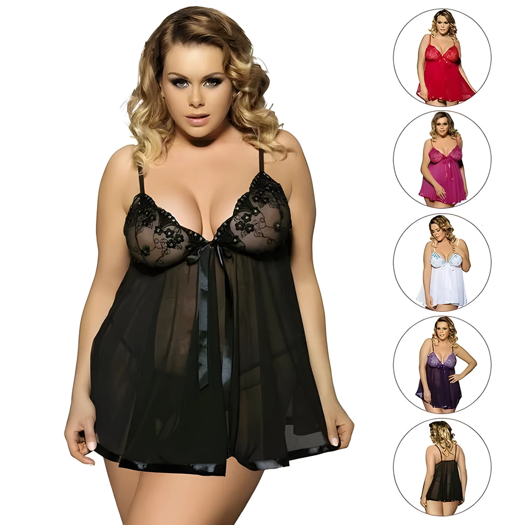 Women's 6XL lace and mesh sling dress lingerie in purple colour