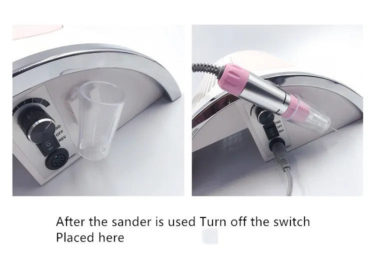 Pink multi-function nail cleaner with curing lamp, vacuum, and phone charging port, 35x30x11 cm