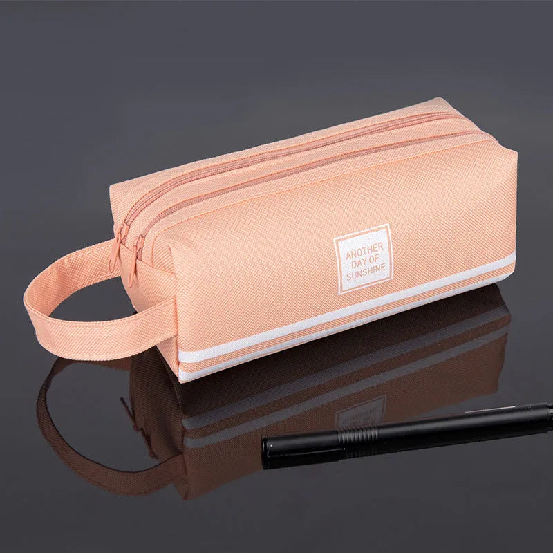 Canvas double-layer stationery box for junior high school students in blue colour