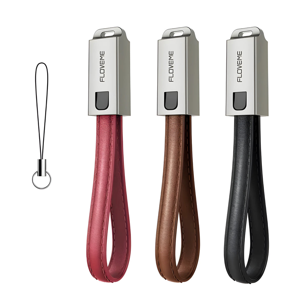 20cm leather USB-C to Lightning charging cable for iPhone in black, brown, or red colours