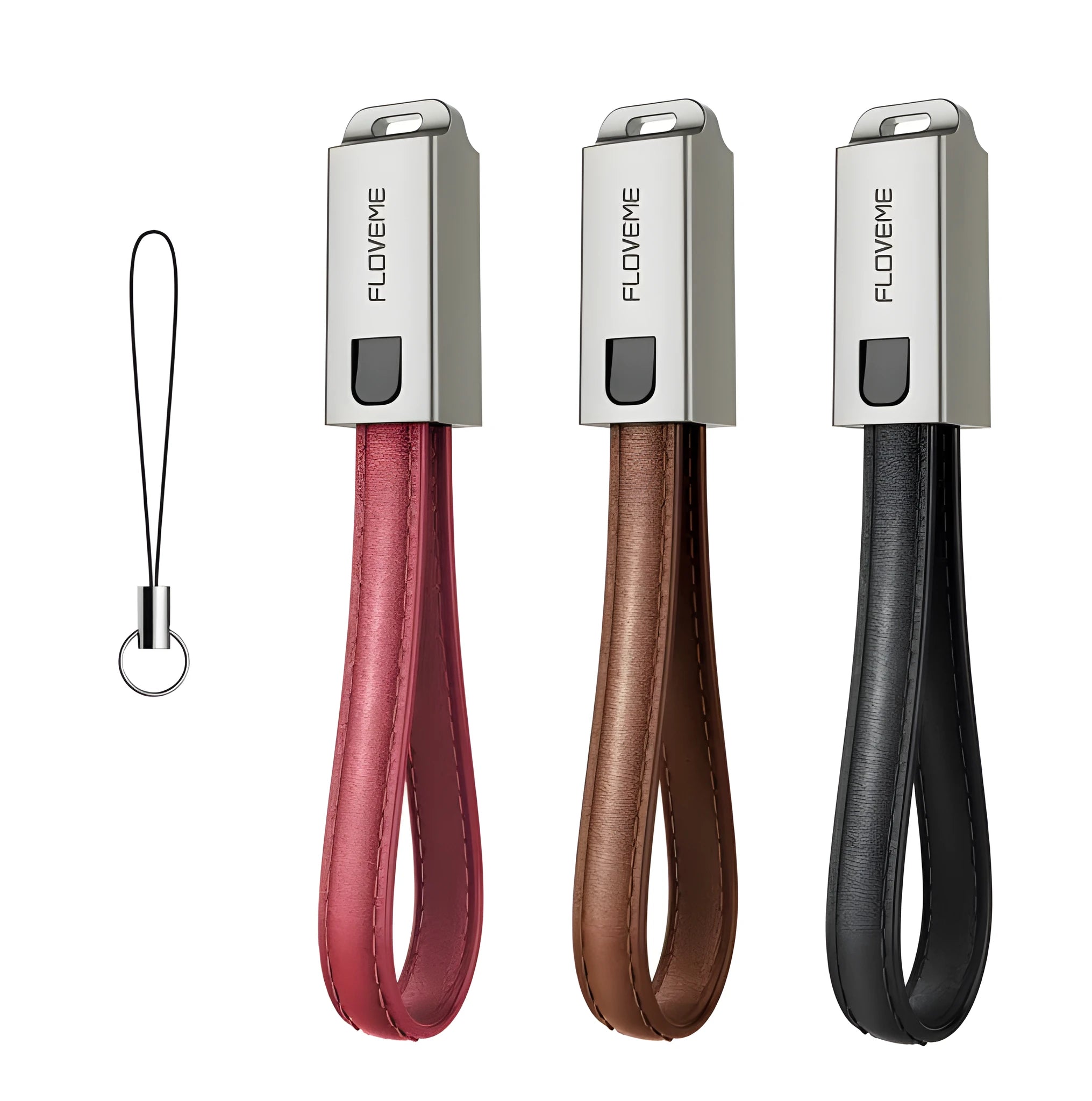 20cm leather USB-C to Lightning charging cable for iPhone in black, brown, or red colours