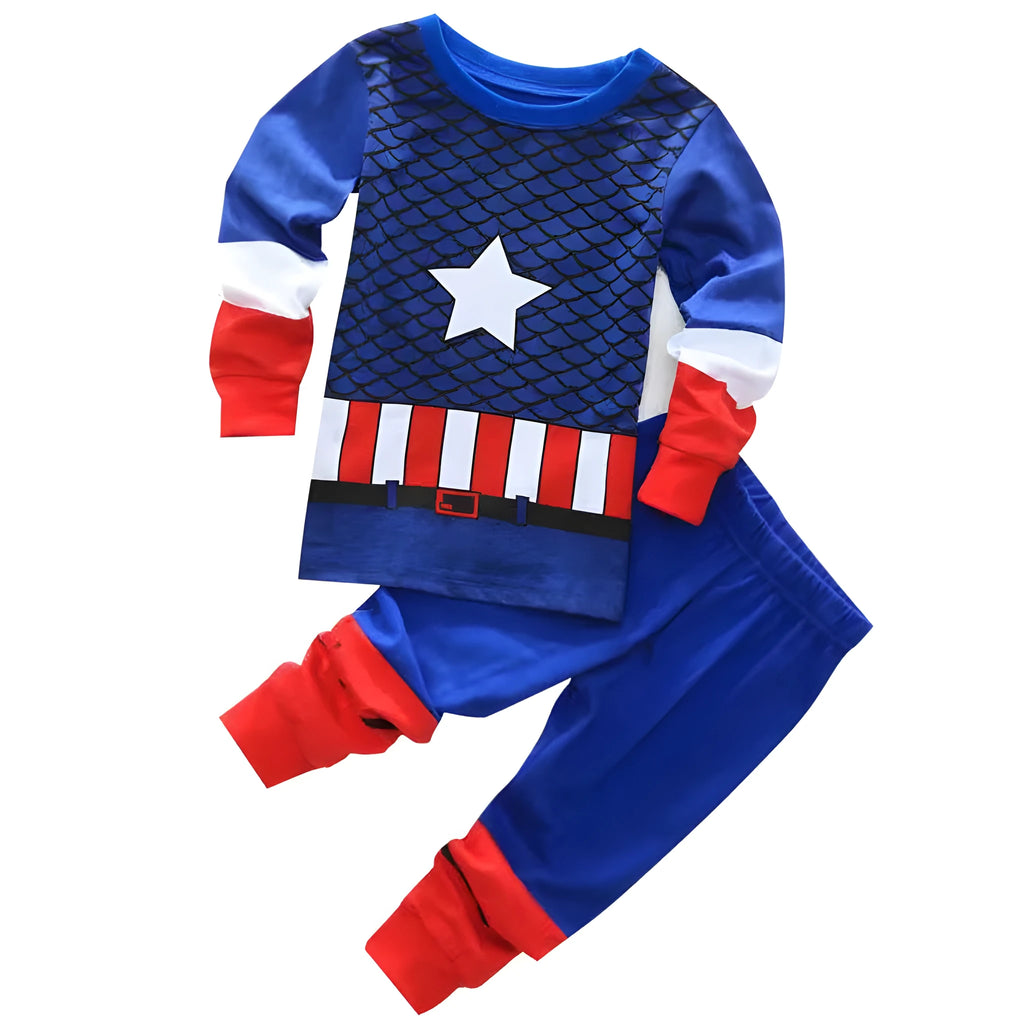 Boys navy blue 100% cotton long sleeve pyjama top with cartoon pattern, class A safety sleepwear