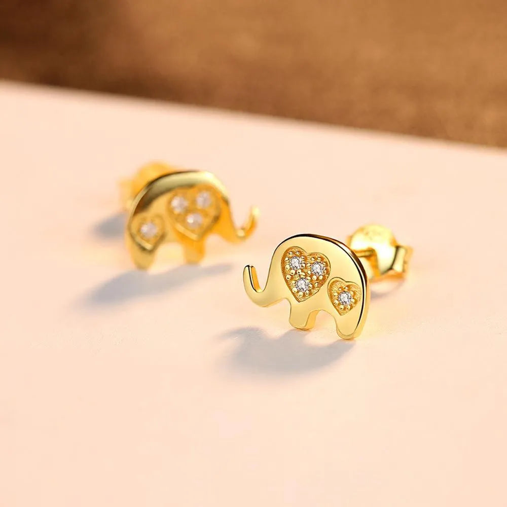 Small geometric drop earrings with gem setting in gold and silver colours