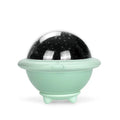 Green UFO-shaped plastic LED night light projecting a starry sky pattern, shown with a USB cable.