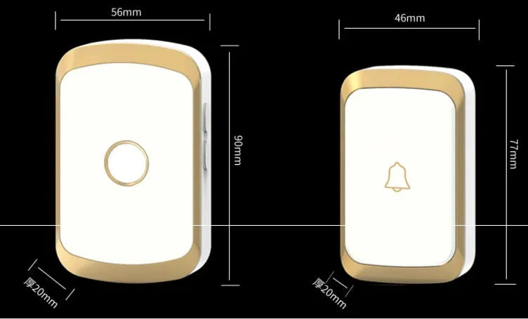 Wireless doorbell system with 300m range showing transmitter and receiver units