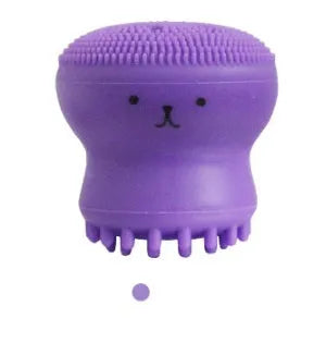 Cartoon octopus silicone wash brush in pink for manual facial cleansing and massage