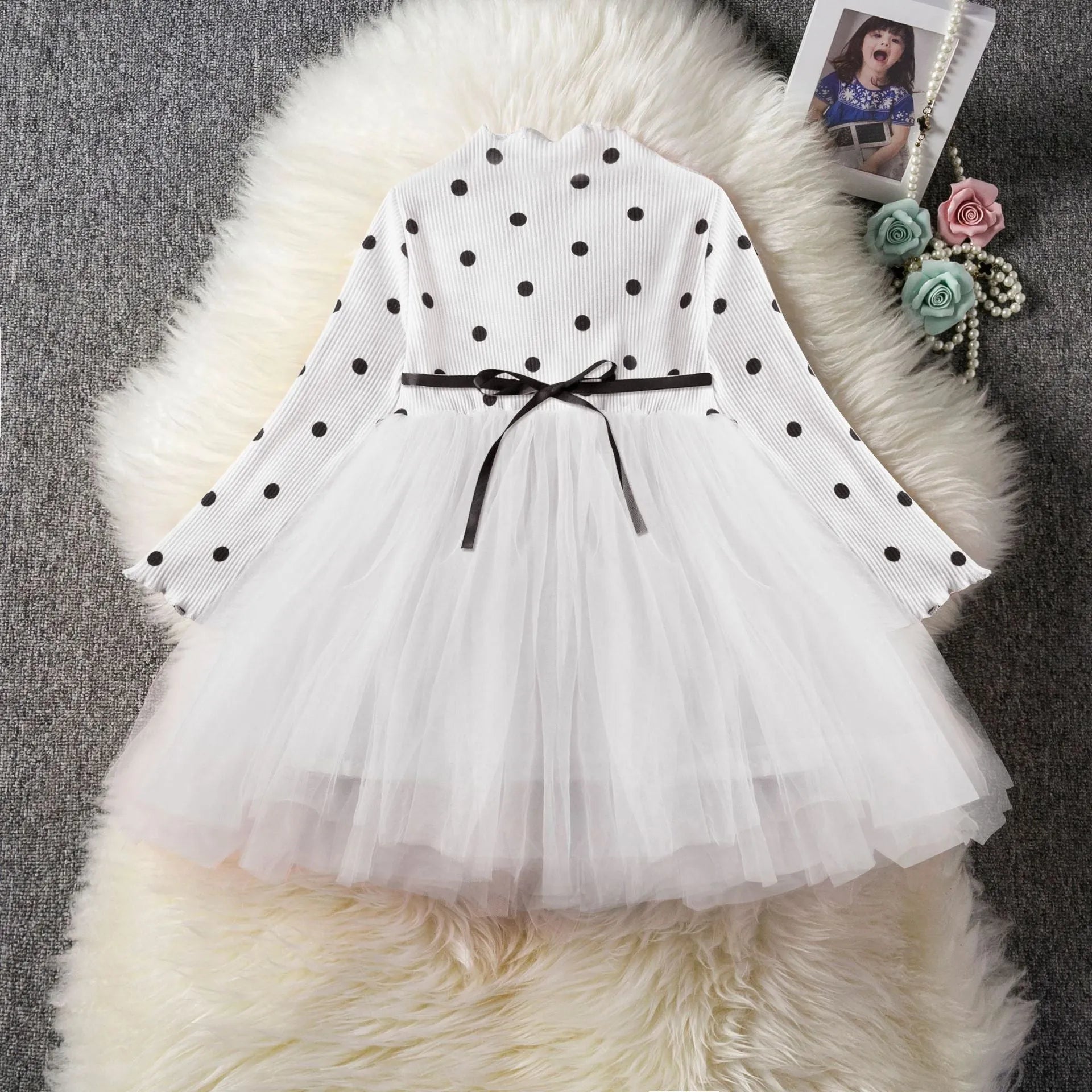 Baby girl long sleeve lace tutu dress in black, pink or white for ages 3-8 years