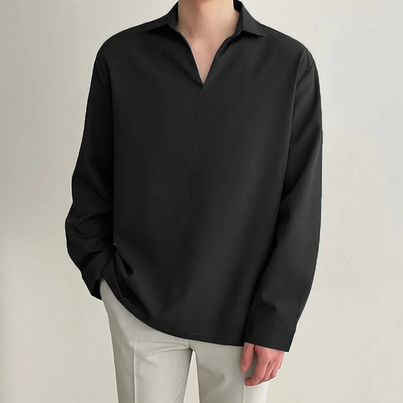 Men's loose lapel casual shirt in polyester blend available in multiple colours