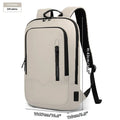 Lightweight solid colour polyester backpack with USB charging port for a laptop.