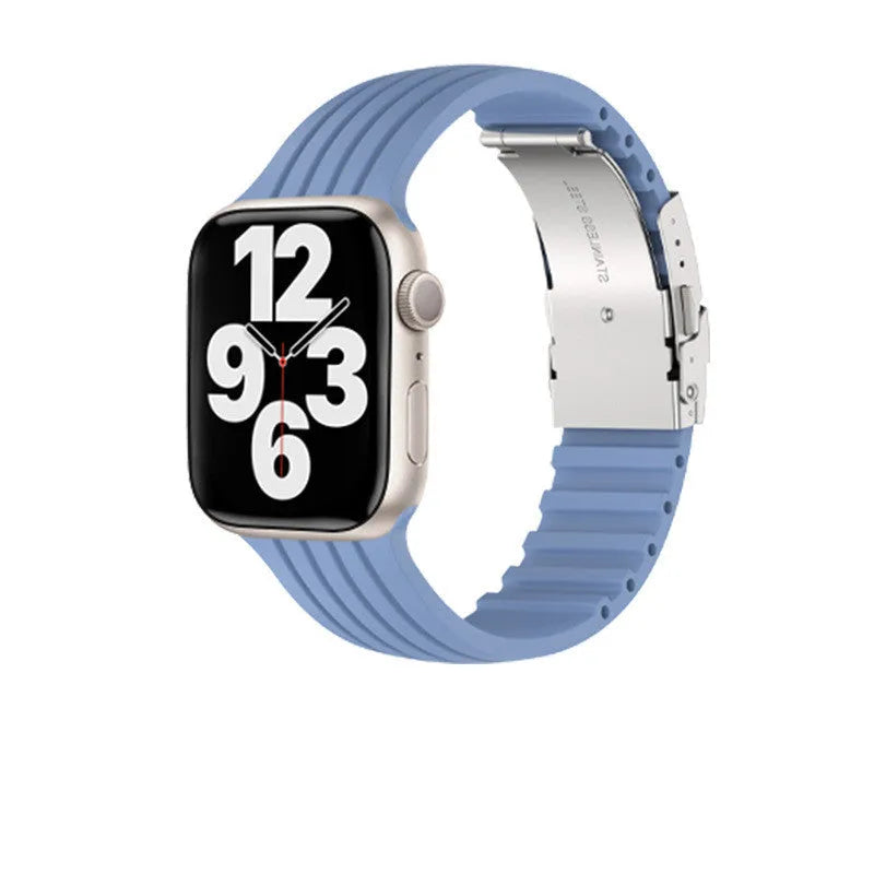 Silicone stripe iWatch strap in black, compatible with 38/40/41mm or 42/44/45mm models