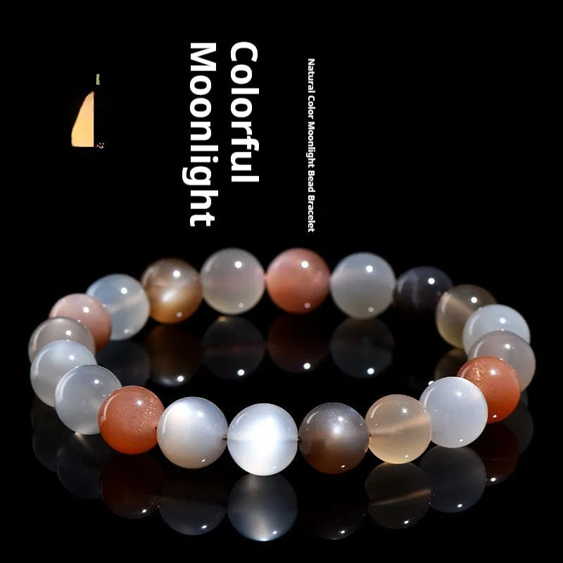 Natural colourful moonstone bracelet with 8mm beads in a single circle unisex design.