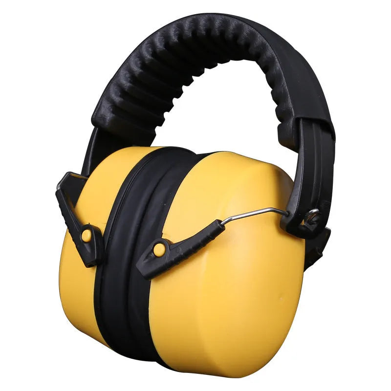 Orange Earpower Pro adjustable noise-cancelling headband with large ear cups on a grey background.