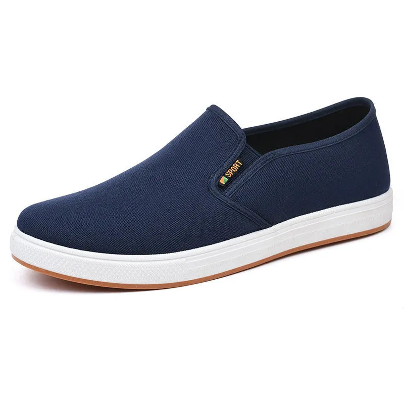 Men's black slip-on canvas cloth shoes with round toe and shallow mouth design