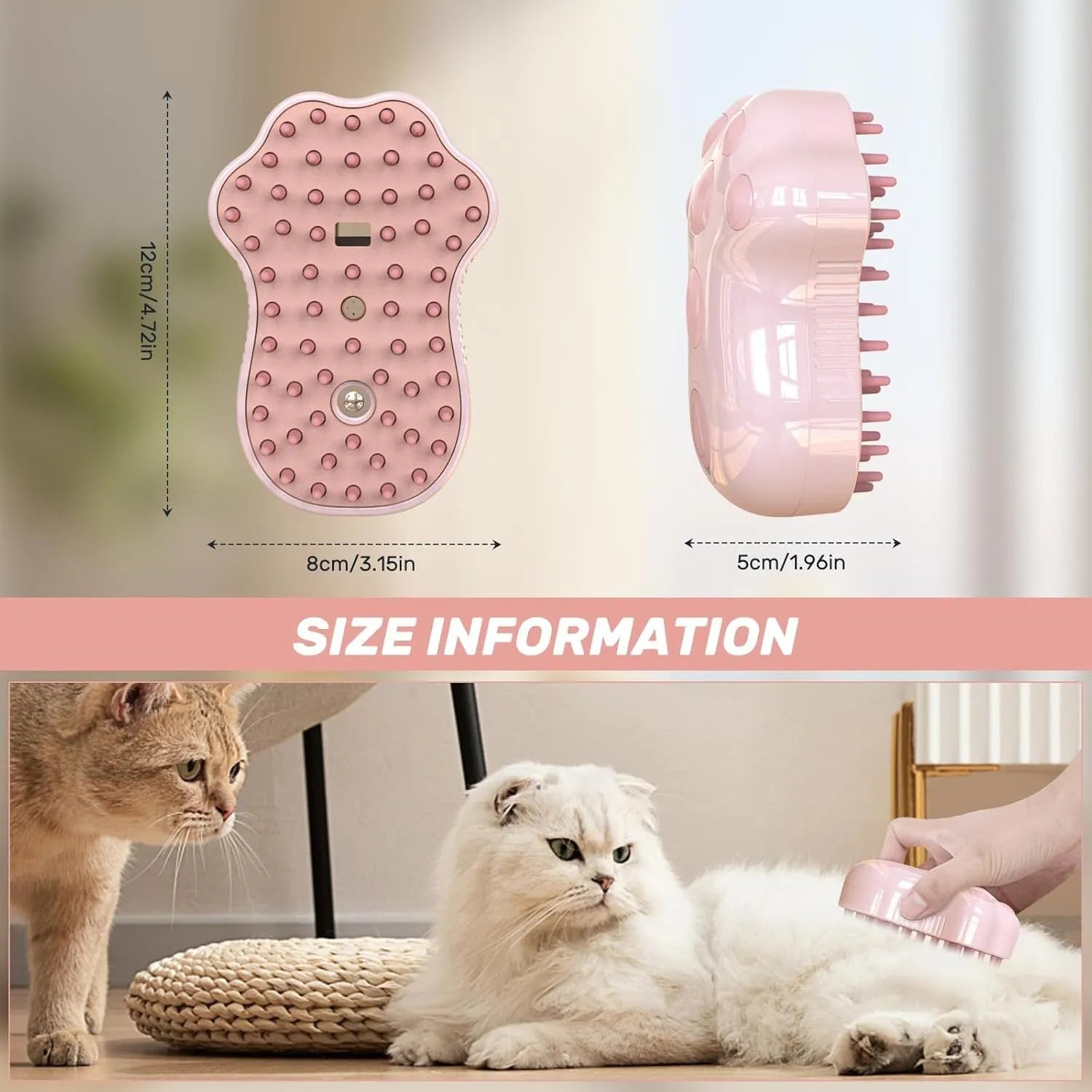 Blue self-cleaning cat steam brush with silicone bristles and rechargeable spray tank