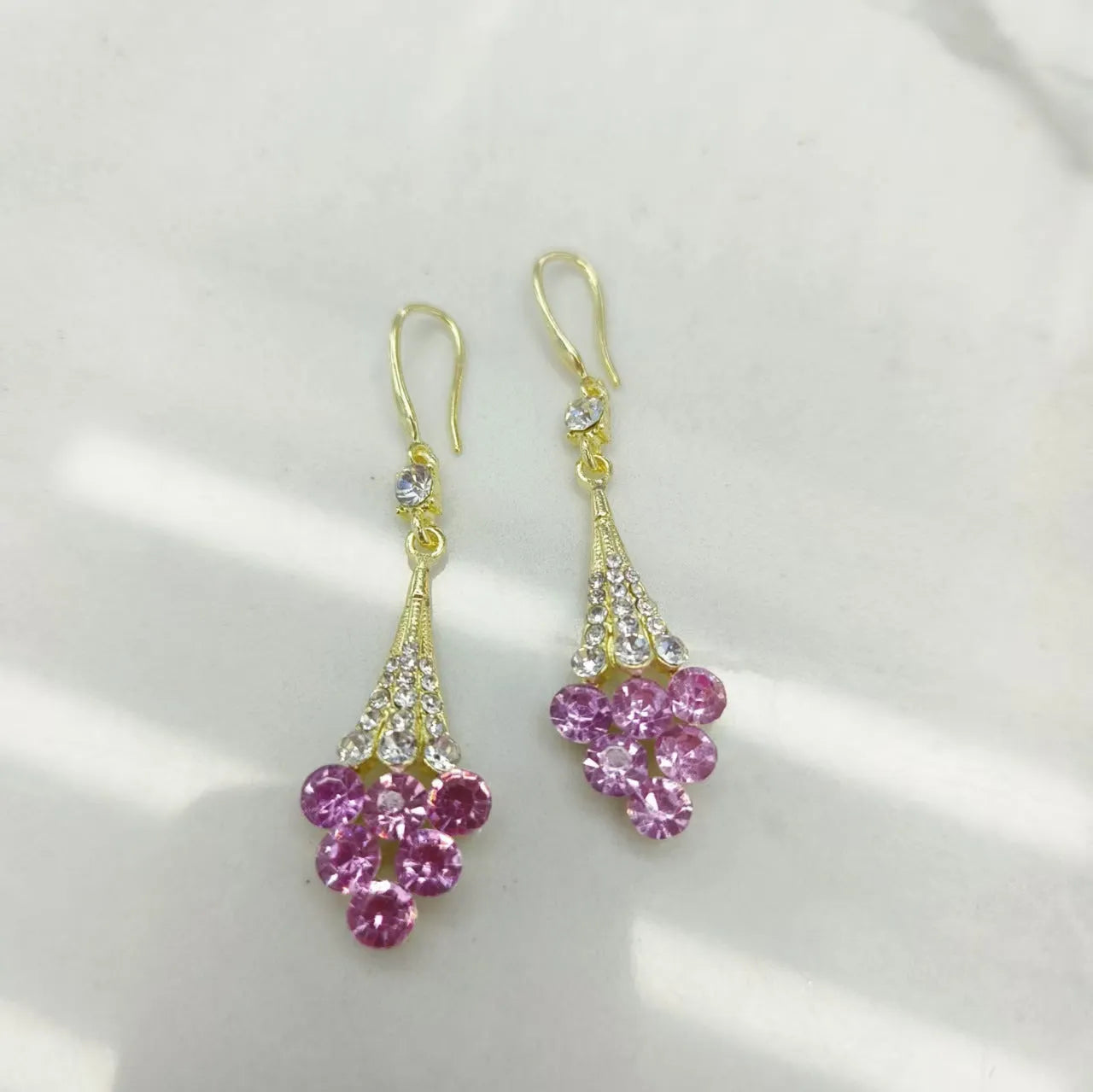 Alloy grape cluster earrings for women with electroplated finish in green colour