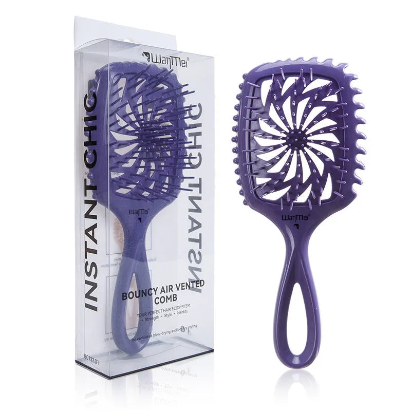 Whirlwind hollow hairdressing comb in dark purple, over 20cm long, ABS TPEE material