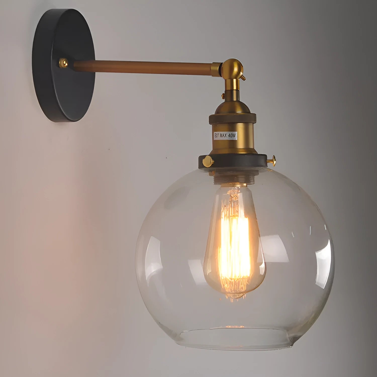 20cm retro spherical glass wall lamp with aluminium holder in transparent amber smoke grey colours
