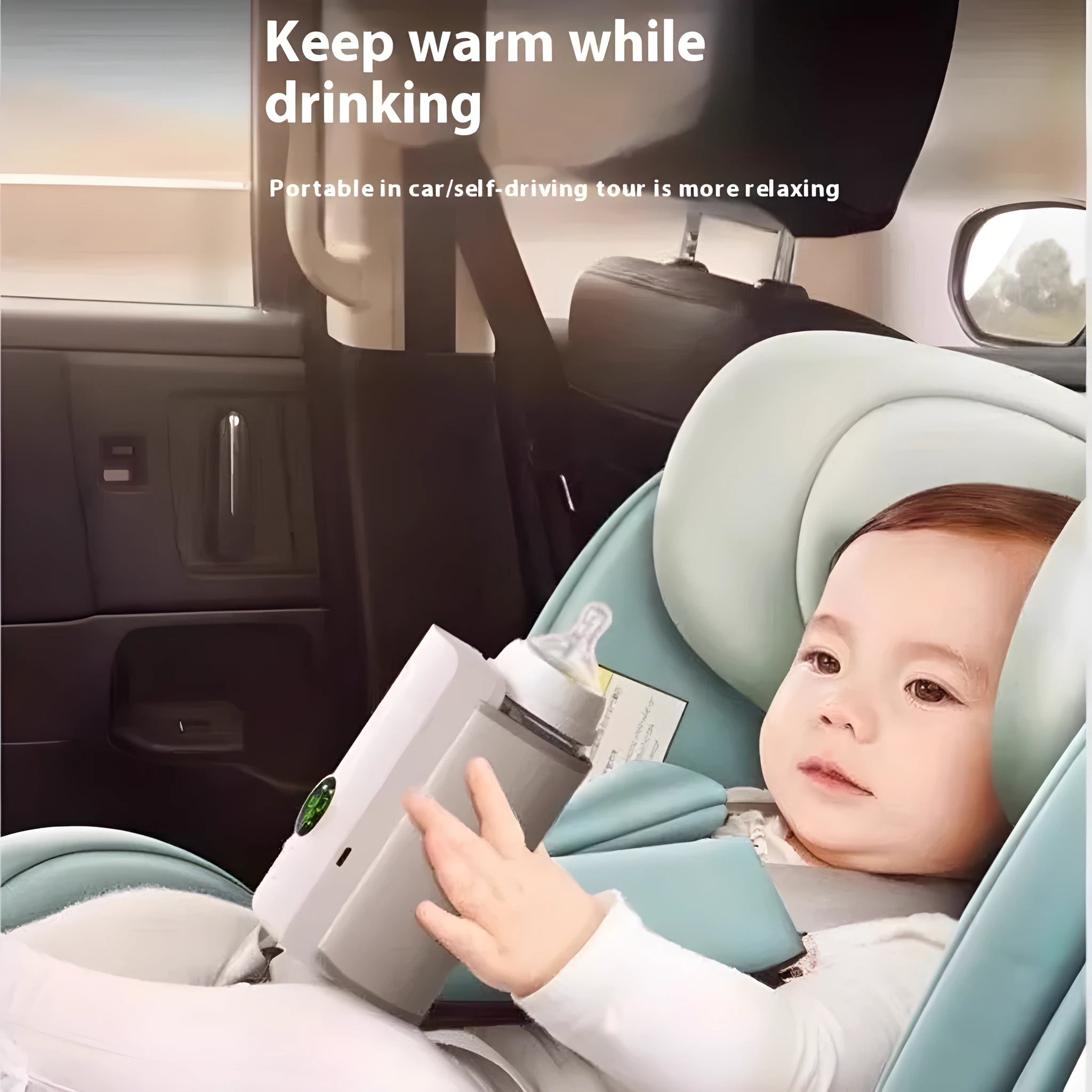 Grey and white car charger electric milk warmer for baby bottles.