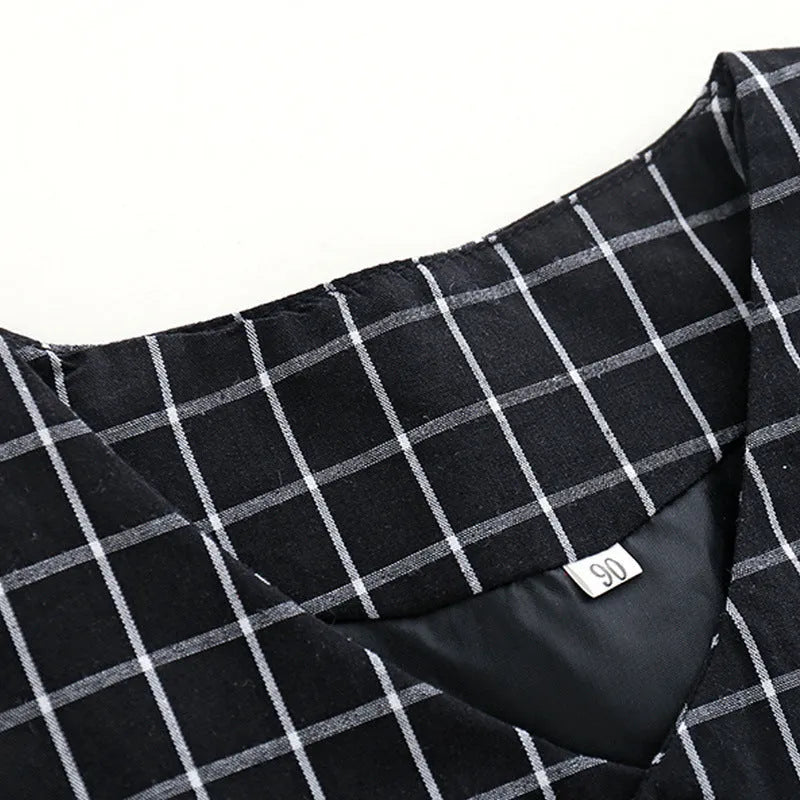 Boys casual two-piece cotton pants suit set in black with shirt and trousers on child model