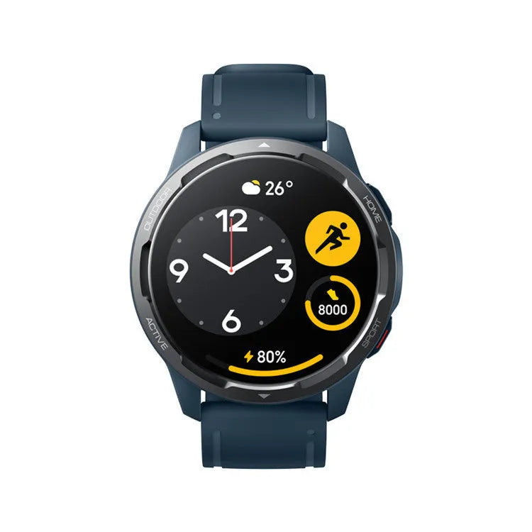 Dual band GPS smart watch with 1.43-inch screen and silicone strap in black, white, or blue colours