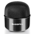 Black portable mini waterproof Bluetooth speaker with buttons on a plastic shell.
