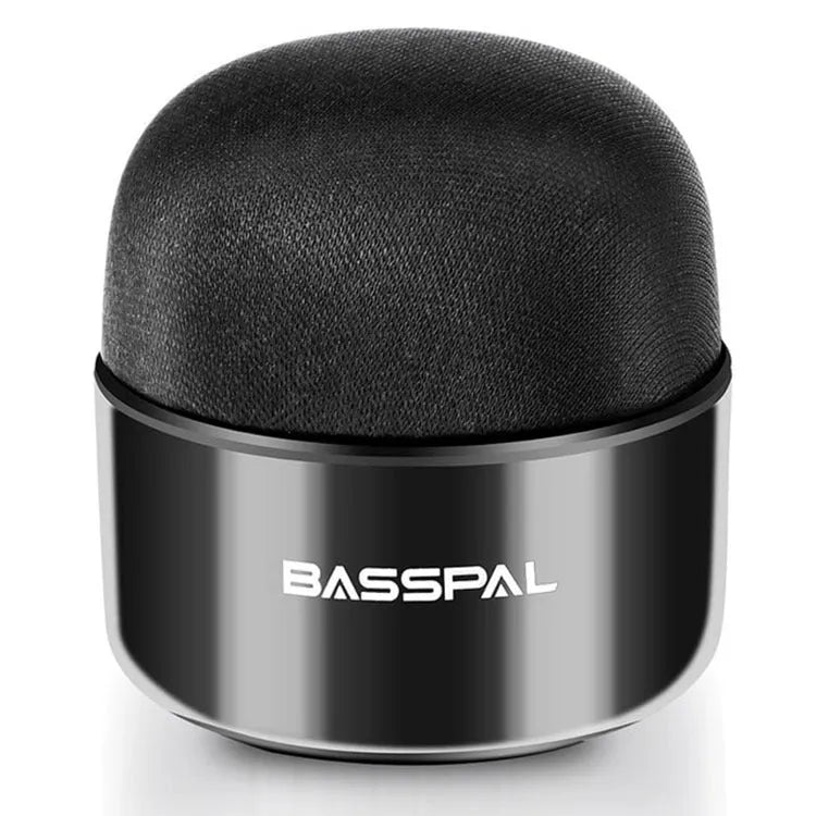 Black portable mini waterproof Bluetooth speaker with buttons on a plastic shell.