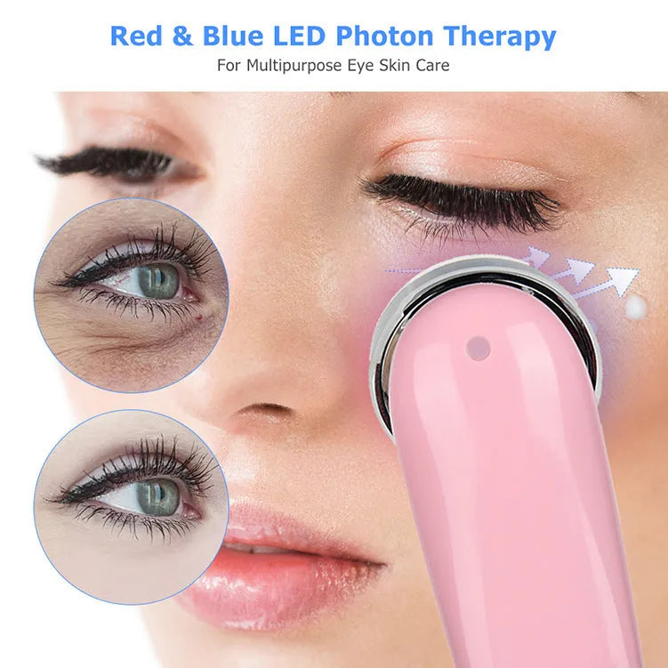 Pink cleansing and rejuvenating beauty instrument with red and blue light modes, ABS and plating construction