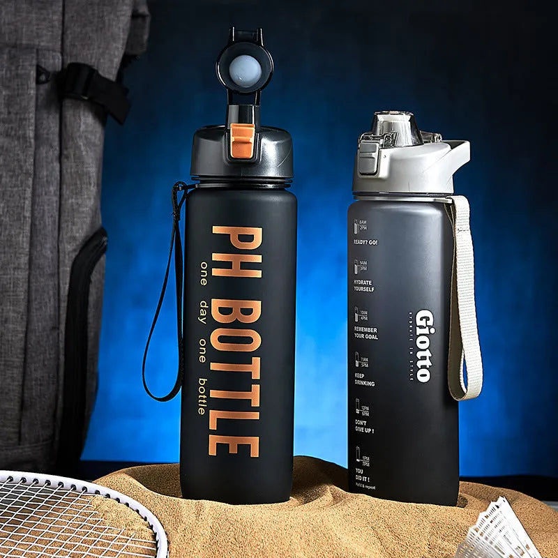 Men's 1000ml matte black plastic water bottle portable direct beverage style