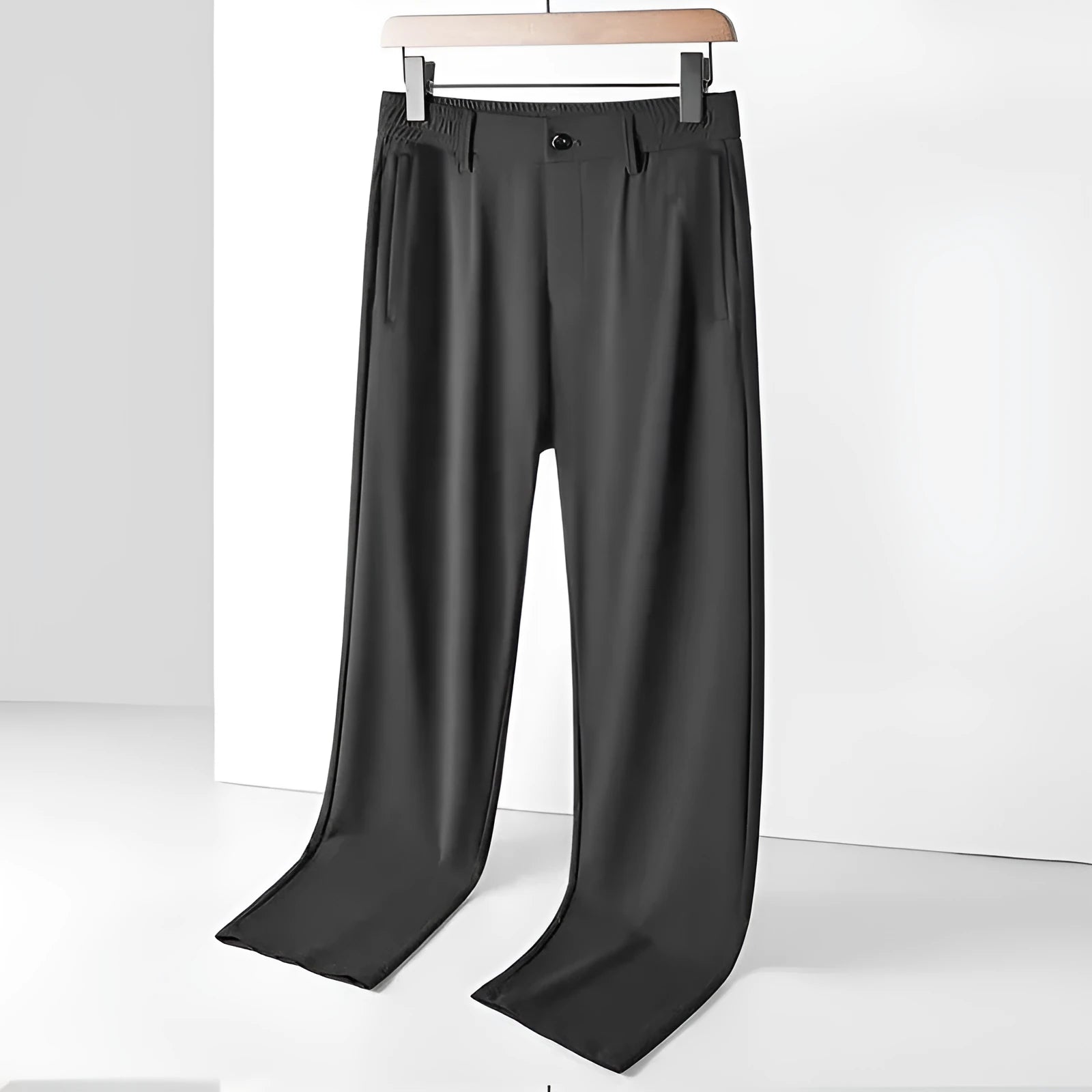 Men's ice silk leisure trousers in straight loose fit with high elasticity waistband