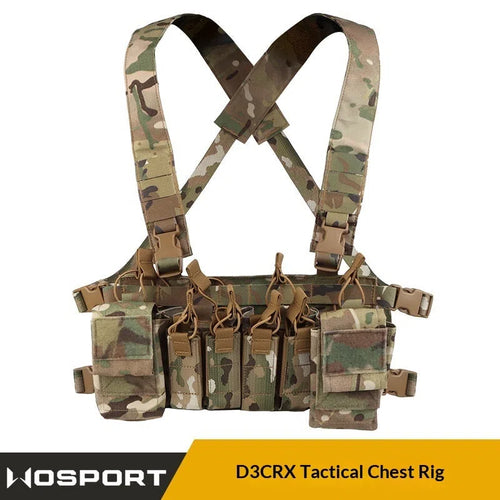 Camouflage multi-functional expandable chest harness with nylon accessory pouch for shooting sports