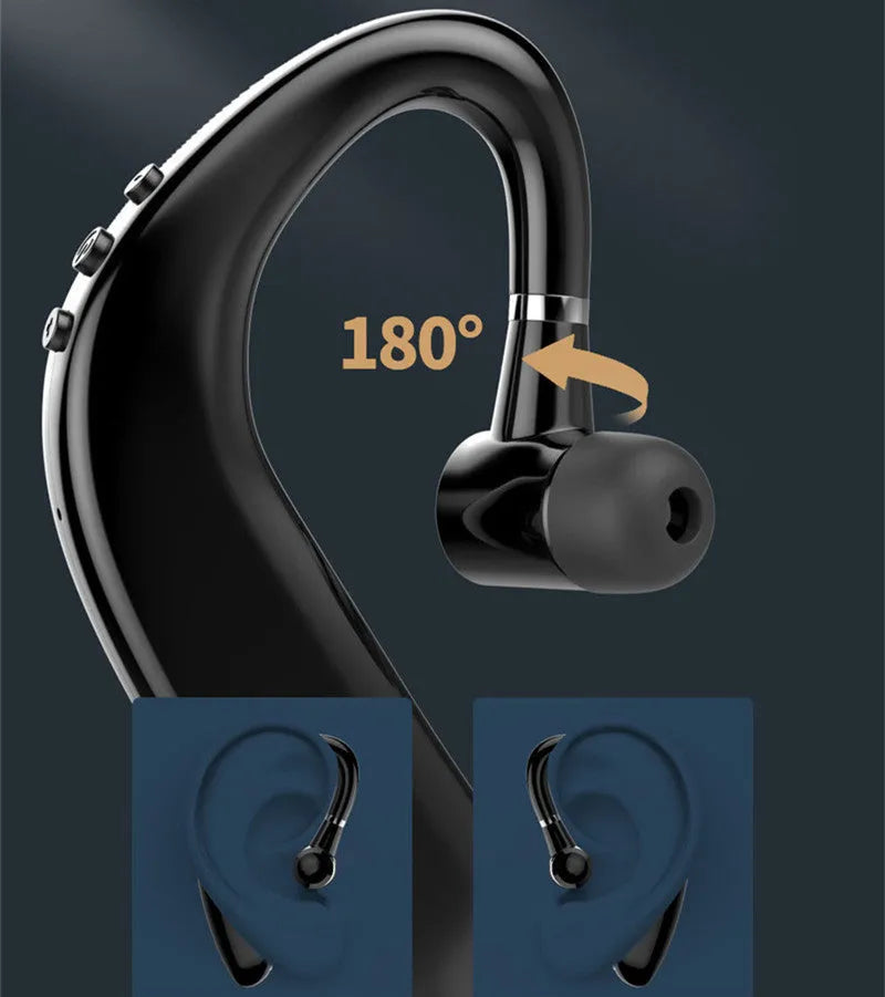Single black blue wireless Bluetooth in-ear headset shown, suitable for left or right ear.