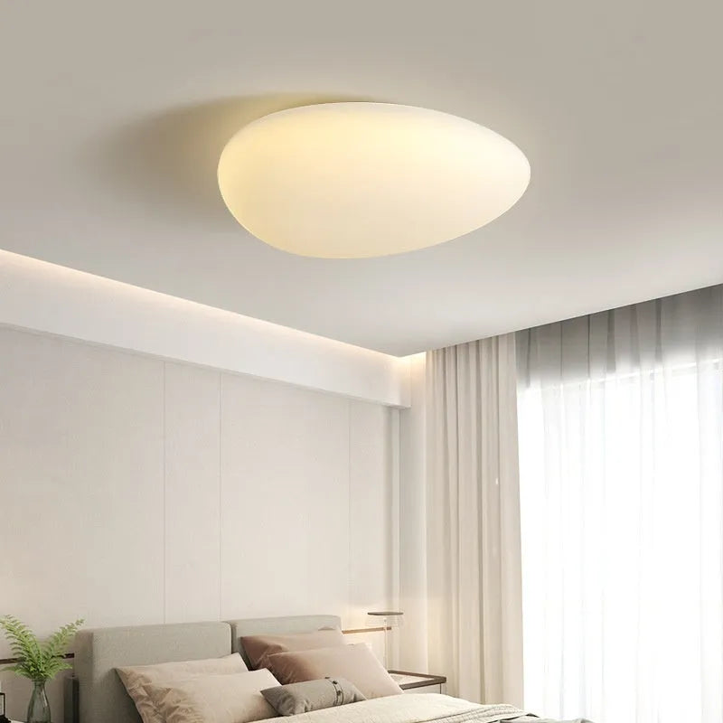 Modern minimalist LED ceiling light in white finish for master bedroom, 43cm size