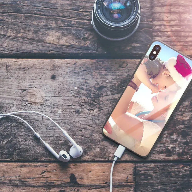 Ultra-thin patterned iPhone case with a raised edge protecting the screen and camera lens.