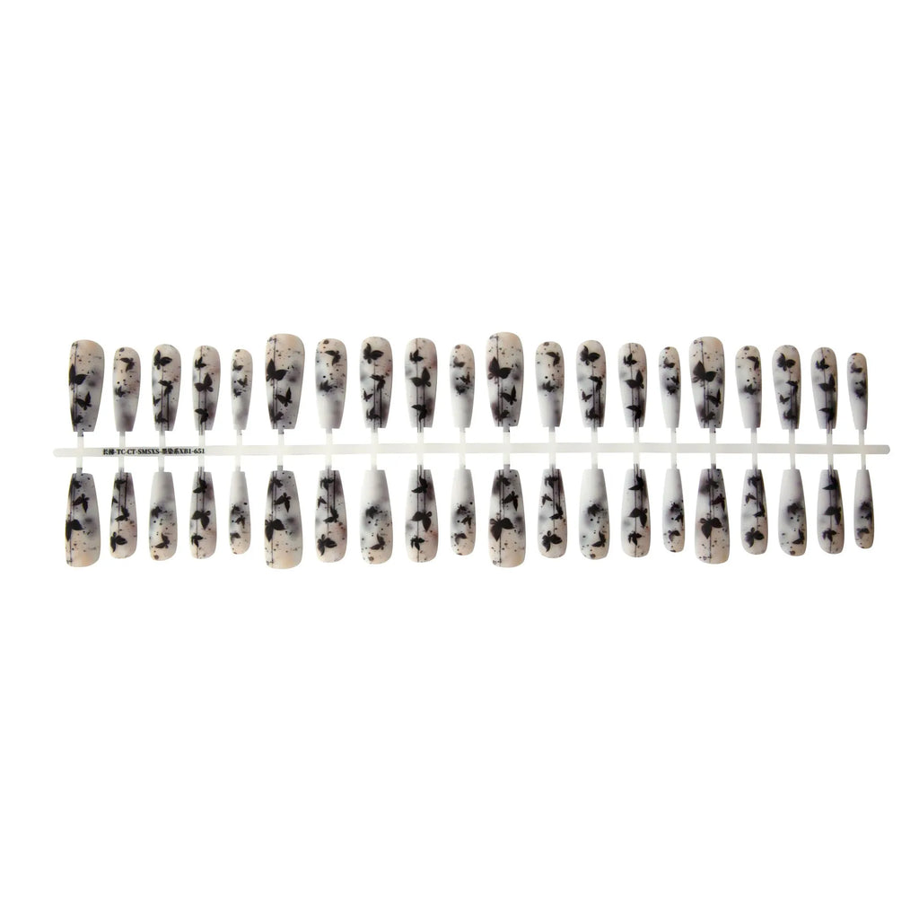 40 pieces ink dyed long ladder nail stickers with glossy seal layer butterfly design