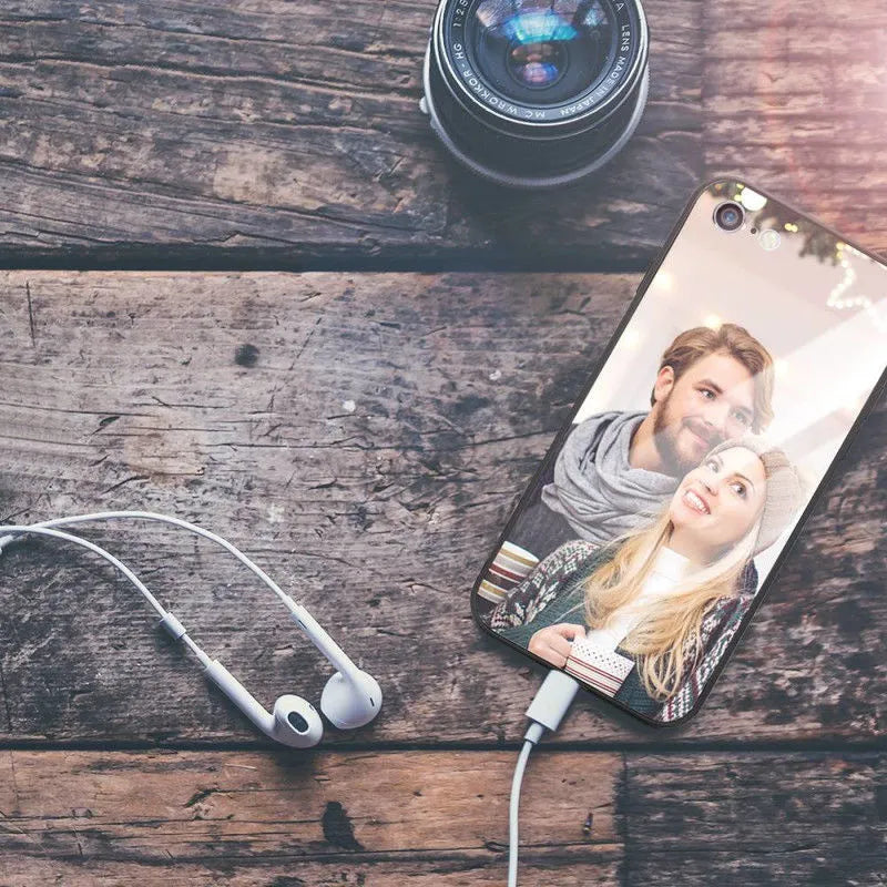 Ultra-thin patterned iPhone case with a raised edge protecting the screen and camera lens.