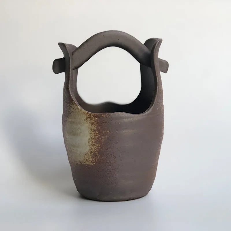 Glazed ceramic small vase in creative Japanese style as decorative ornament with six colour options