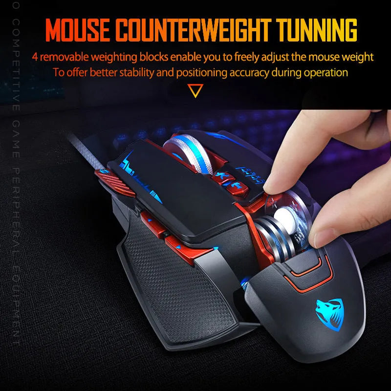 Thunder Wolf V9 black wired gaming mouse with six buttons and ergonomic rat-sized design