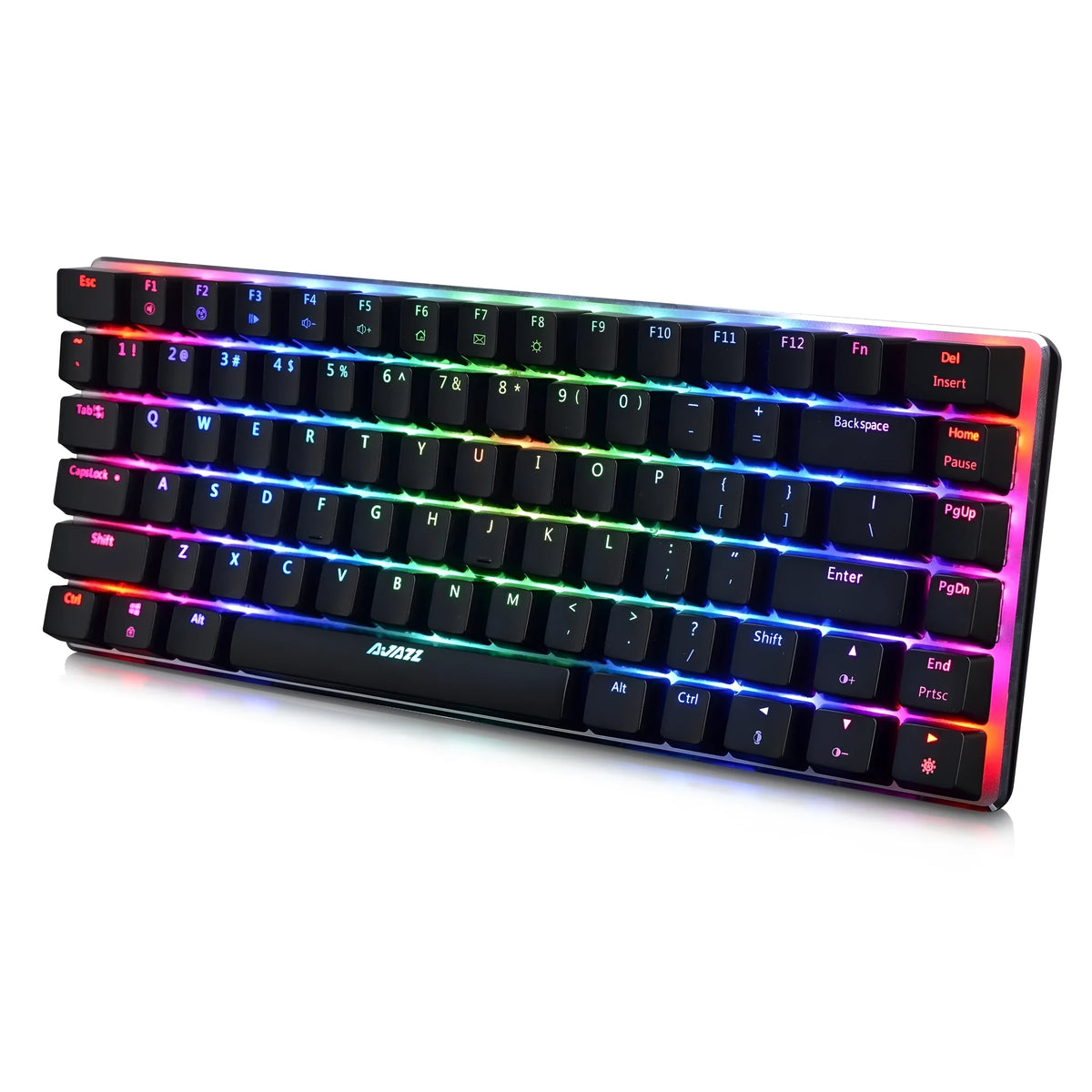 Black AK33 RGB mechanical gaming keyboard with 82 keys, wired USB connection, and seven-colour backlight.