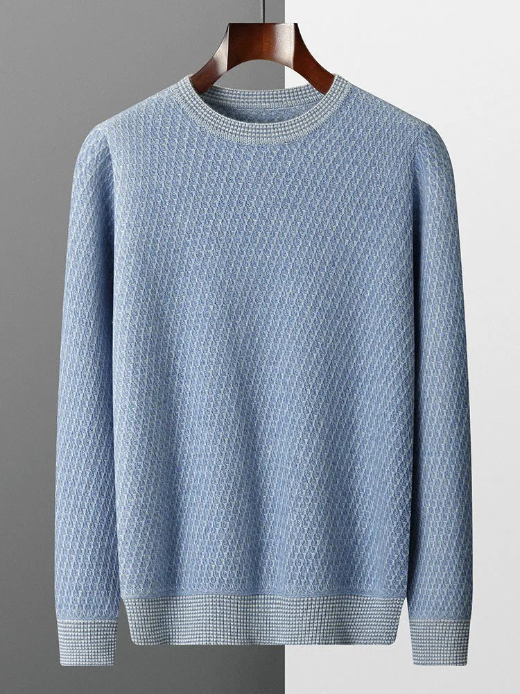 Round-neck thickened grid pullover sweater in loose fit, long-sleeve Korean style winter jumper, sizes S to XXL