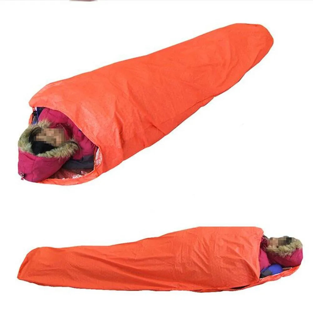 Orange thermal sleeping bag with silver coated nylon plaid fabric for outdoor camping heat reflection