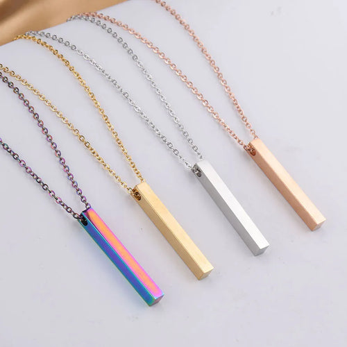 3D engraved bar necklace in colour-plated finish on adjustable stainless steel link chain