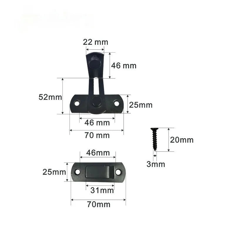 Black carbon steel warehouse hook lock with stainless steel components for sliding doors at 90-degree angle