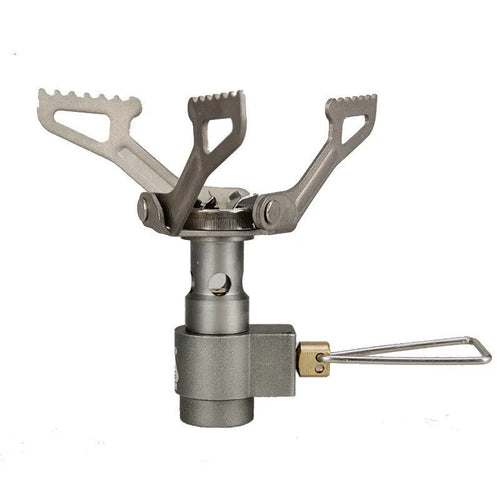 Portable one-piece propane gas camping stove for outdoor use.
