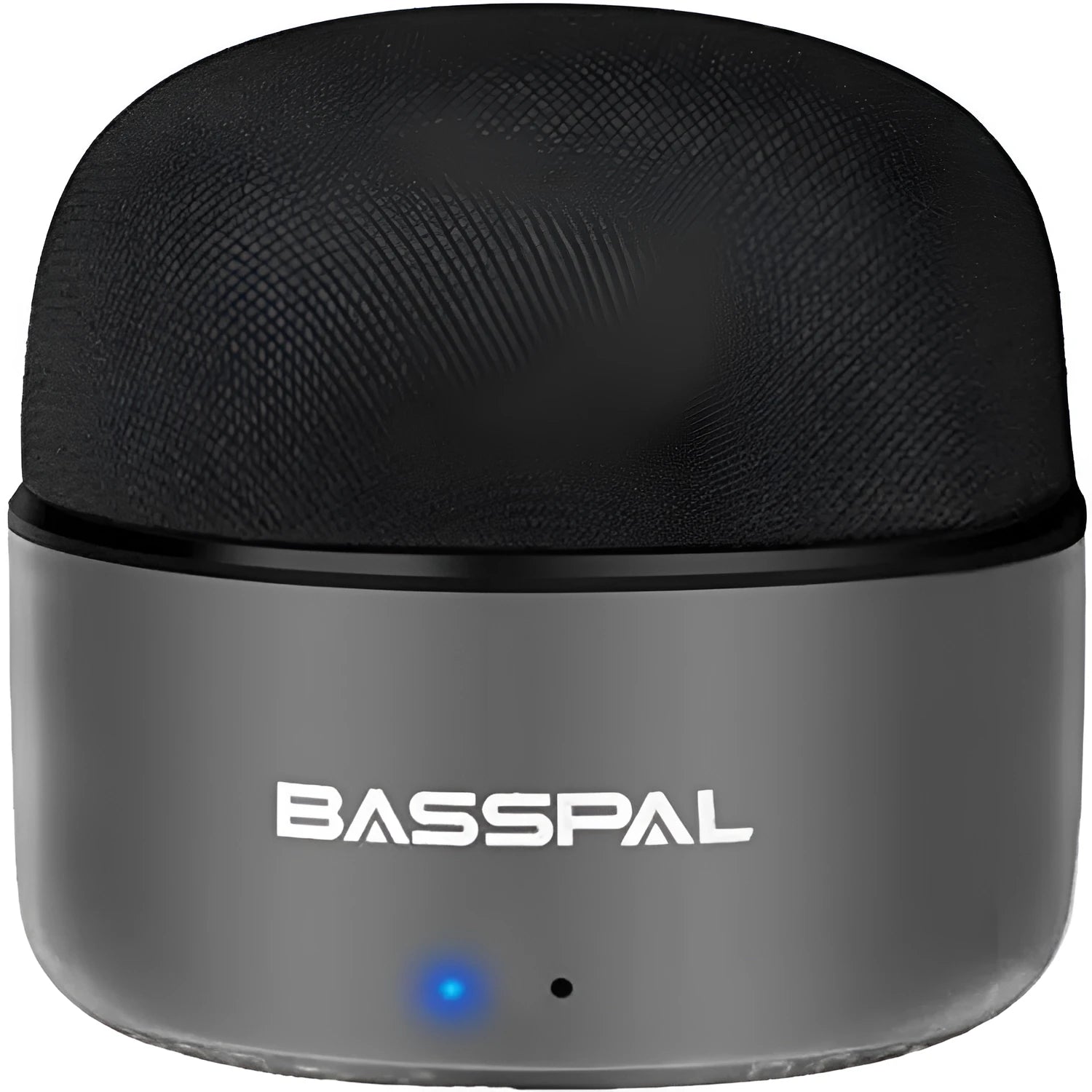 Black portable mini waterproof Bluetooth speaker with buttons on a plastic shell.