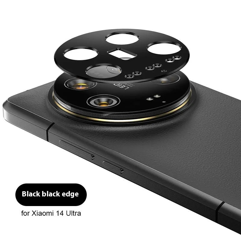 Frosted lens protector film for Xiaomi 14U in black edge, explosion-proof and drop-proof camera lens guard.